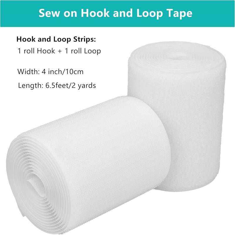 SICCOMA Sew on Hook and Loop Tape 4 Inch Wide,6.5 Feet Non-Adhesive Back Hook and Loop Strips Sewing Fastener Fabric Fastener Non Adhesive Interlocking Tape White - Image 2